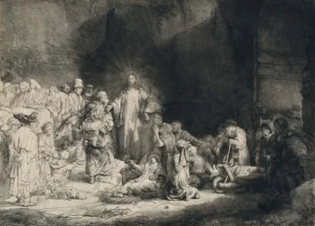 Cristo con los enfermos a su alrededor, recibiendo a los niños (El grabado de los cien florines)